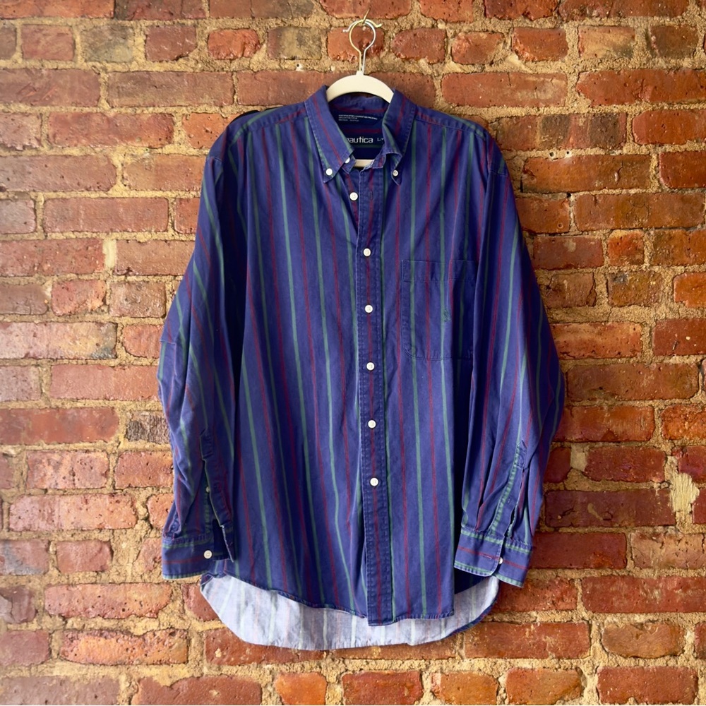 Late 90s Vintage Nautica Multicolor Striped Casual Shirt
